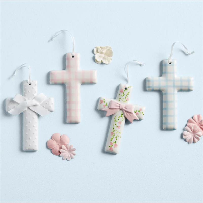 Mud Pie Blue Checkerboard Ceramic Crosses Image 2