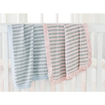 Mud Pie - Blue Grey Stripe Knit Blanket  Image 2