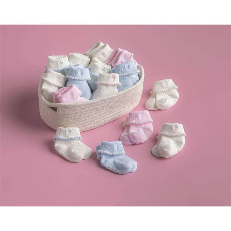 Mud Pie Cross Foldover Sock 0-6M, Blue Cross/White