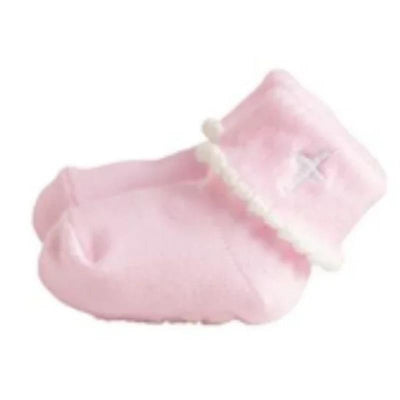 Mud Pie Cross Foldover Sock 0-6M, White Cross/Pink