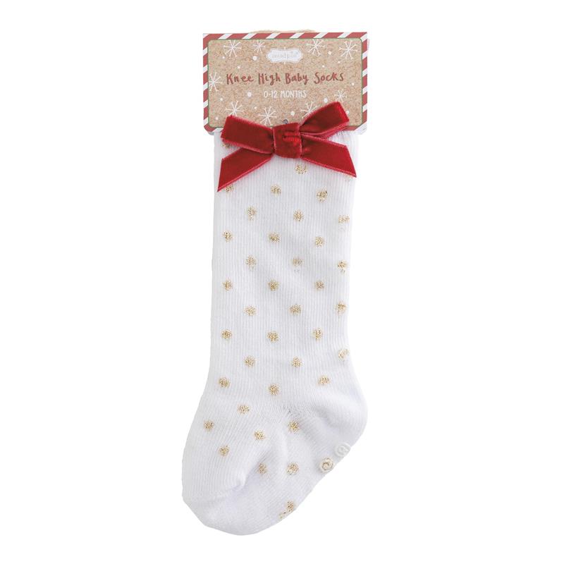 Mud Pie - Kids Christmas Tall Gold Dot Bow Socks Image 1
