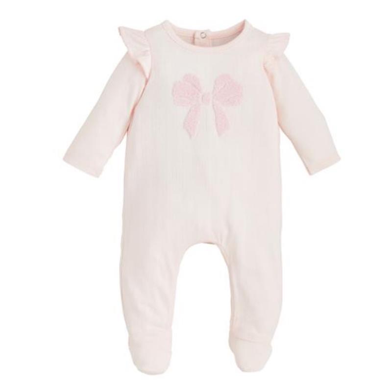 Mud Pie - Pink Boucle Bow Sleeper 3/6M Image 1