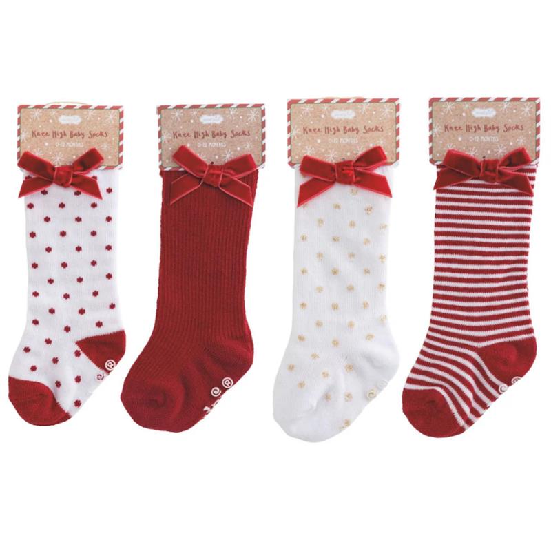 Mud Pie - Red Dot Tall Christmas Bow Sock 0/12M Image 2