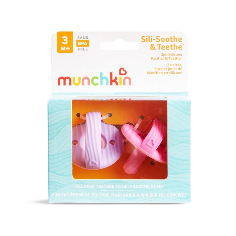 Munchkin 21 Sili-Soothe & Teethe Silicone Pacifier + Teether - 2Pk, Pink/Purple Image 9