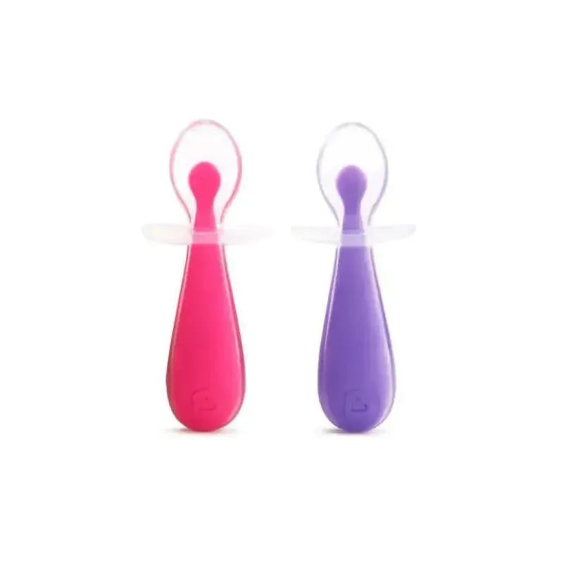 Munchkin Gentle Scoop Silicone Training Spoons, 2-Pack, Assorted Colors (Blue & Green or Pink & Purple) Image 2