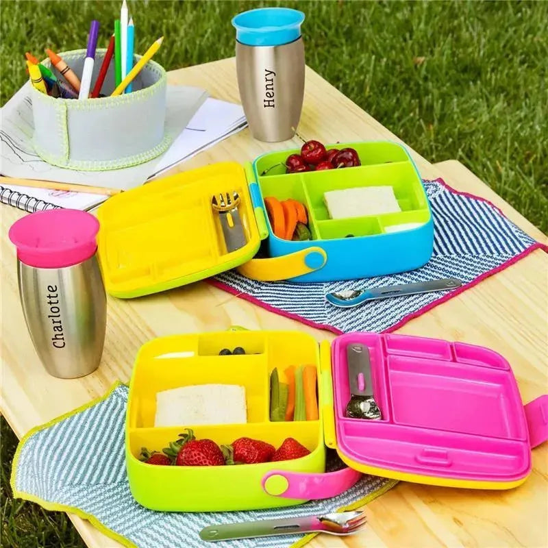 Munchkin - Lunch Bento Box with Stainless Steel Utensils ( Green & Yellow) Image 4