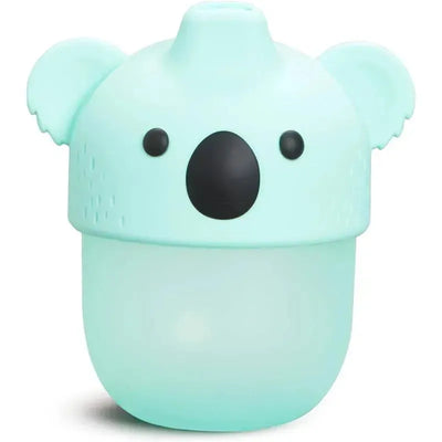 Soft-touch, spill-proof sippy cup by Munchkin, designed as a koala with a light blue color and rounded shape, 8 ounces.