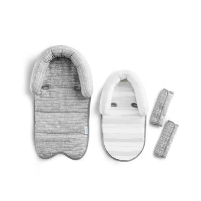 Antimicrobial head support and strap covers in grey, featuring two padded pieces and two additional strap covers.