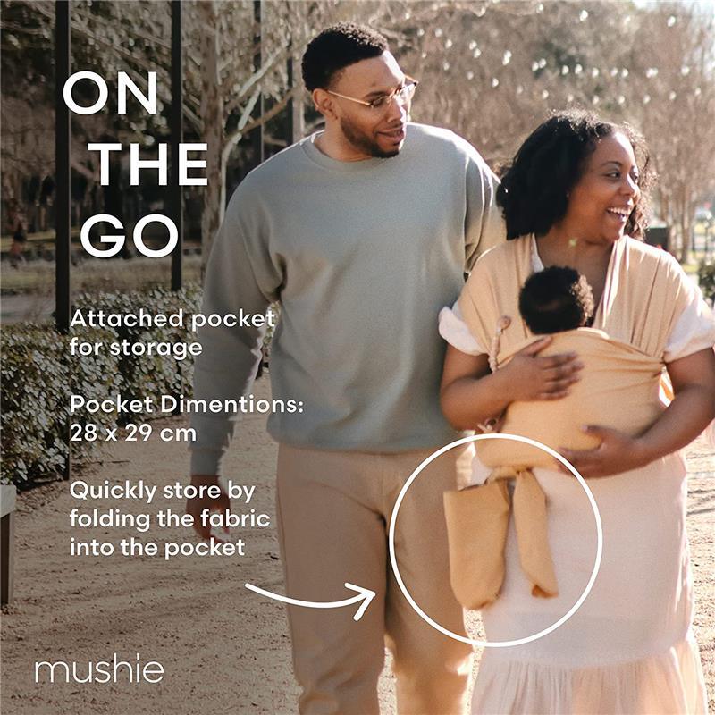 Mushie - 100% Organic Cotton Baby Wrap Carrier, Mustard Melange Image 2