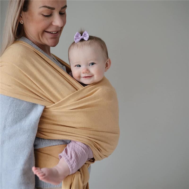 Mushie - 100% Organic Cotton Baby Wrap Carrier, Mustard Melange Image 3
