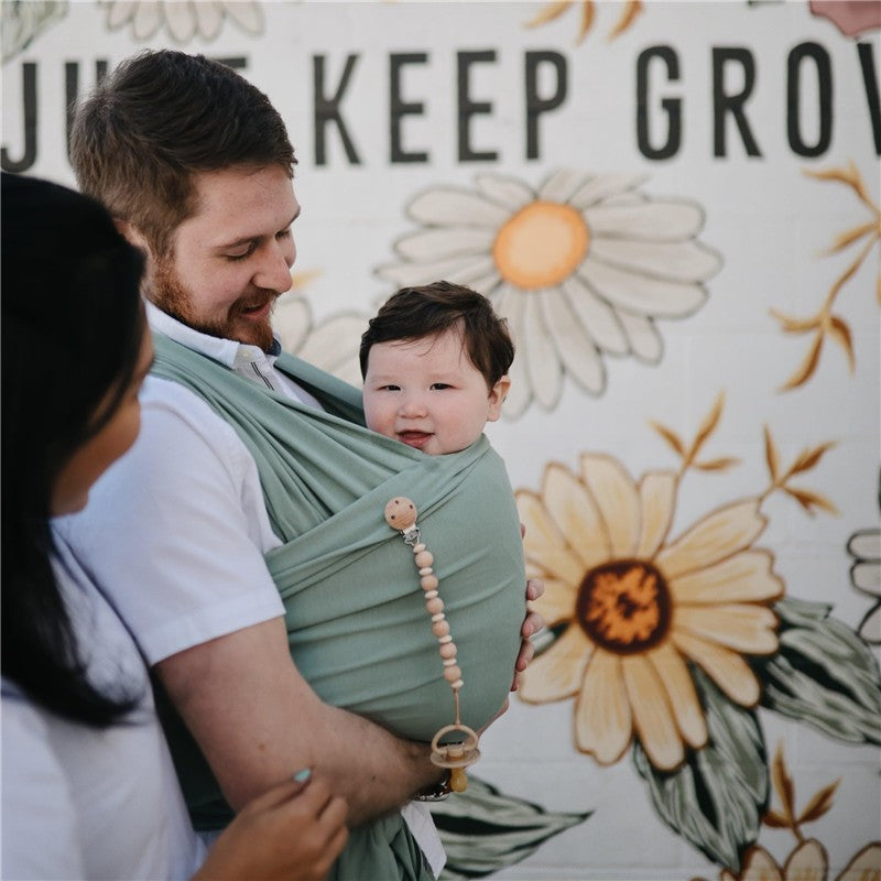 Mushie 100% Organic Cotton Baby Wrap Carrier - Roman Green Image 2