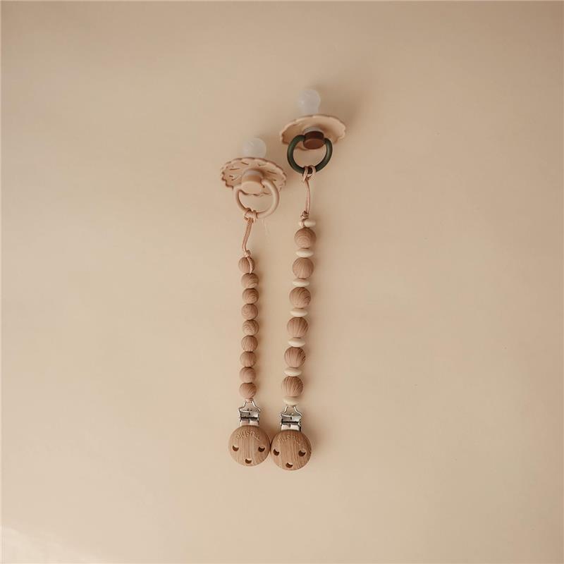 Mushie - 100% Silicone Baby Pacifier Clip BPA Free, Hera Faux Wood Image 2