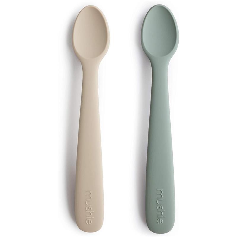 Mushie - 2Pk Silicone Feeding Spoons, Cambridge Blue/Shifting Sand Image 1