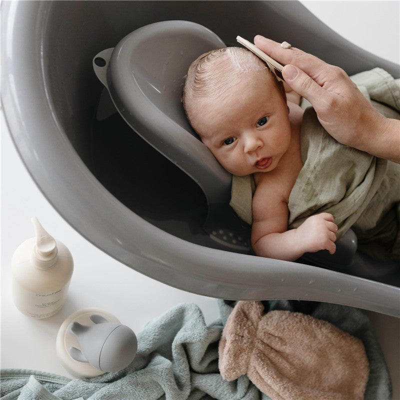 Mushie Silicone Baby Bath Cradle Cap Brush 2 Pack - Blush & Shifting Sand Image 5