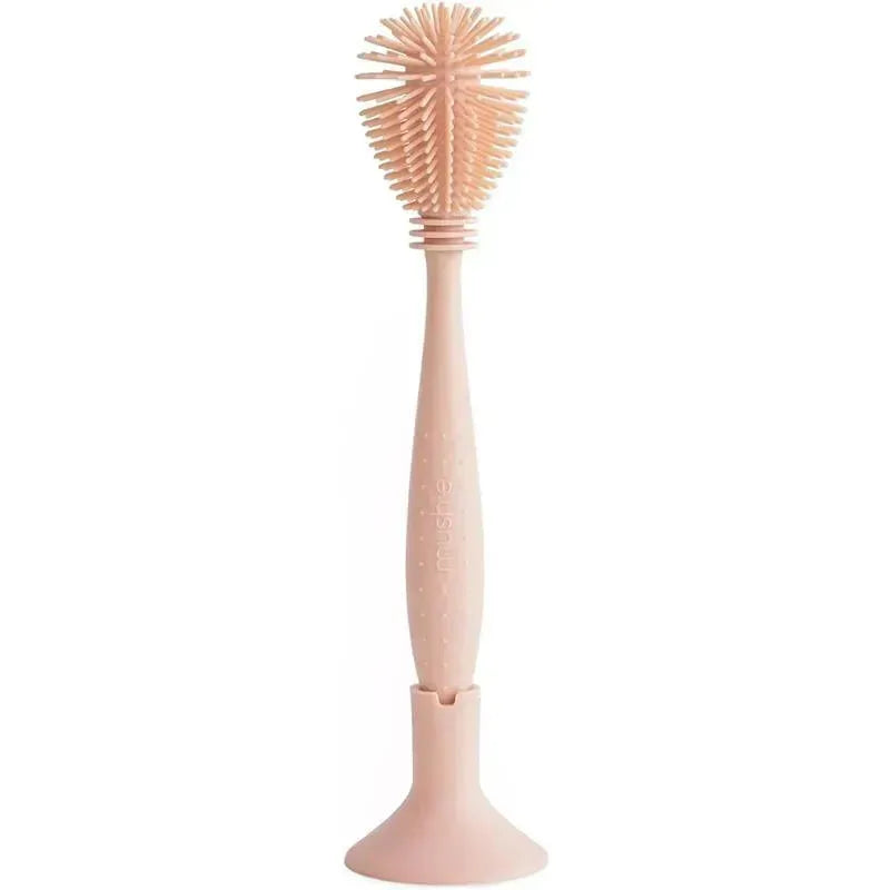 Mushie - Baby Bottle Brush, Soft Silicone with Suction Base, Blush Image 1