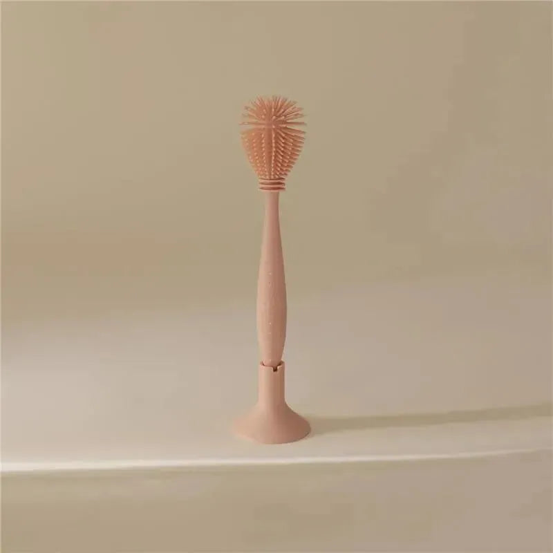 Mushie - Baby Bottle Brush, Soft Silicone with Suction Base, Blush Image 2