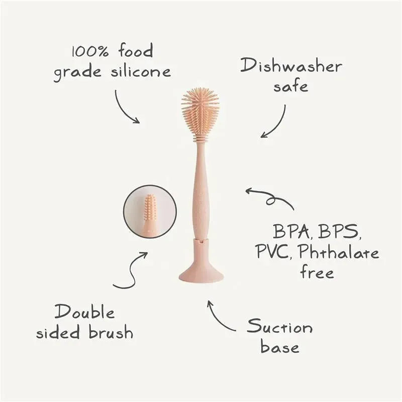 Mushie - Baby Bottle Brush, Soft Silicone with Suction Base, Blush Image 3