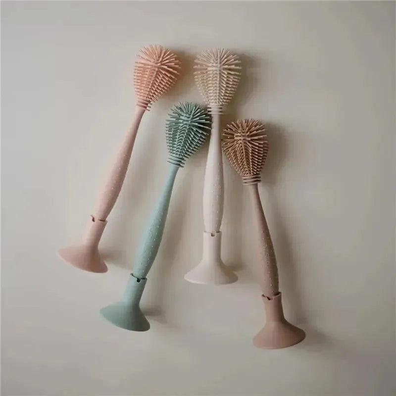 Mushie - Baby Bottle Brush, Soft Silicone with Suction Base, Blush Image 4