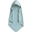 Hooded towel in sea mist color, made of organic cotton, soft texture and designed for babies.