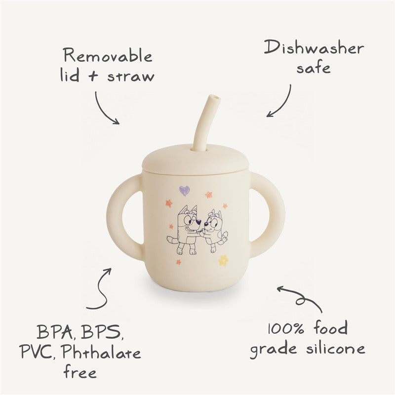 Mushie Silicone Training Cup + Straw - Bluey Sage Image 2