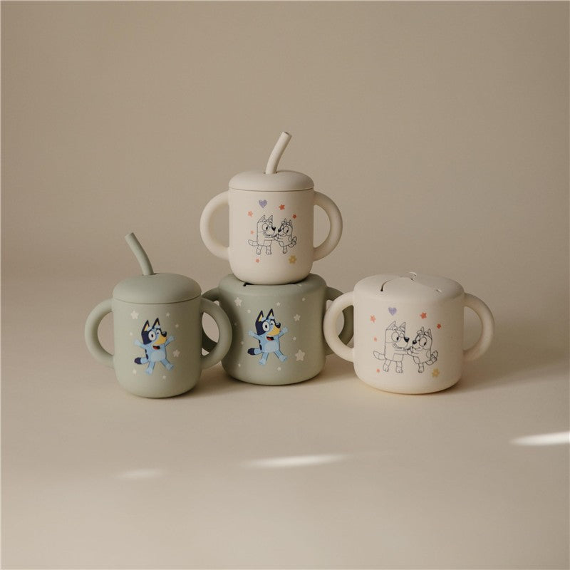 Mushie Silicone Training Cup + Straw - Bluey Sage Image 5