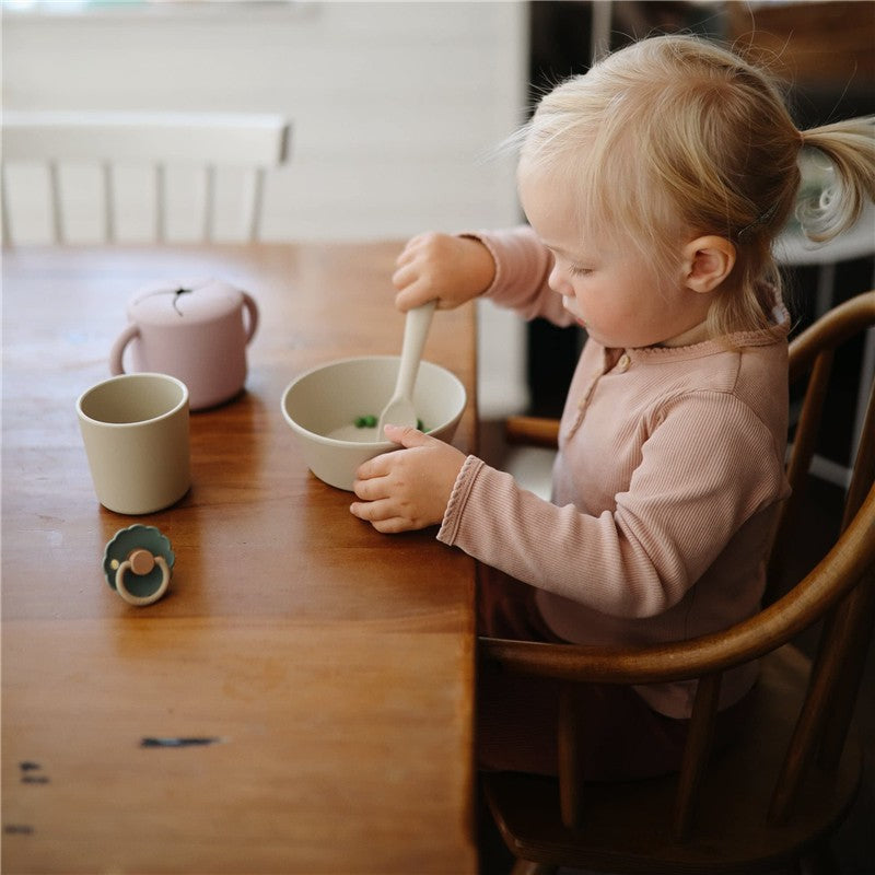 Mushie Silicone Dinnerware Fork & Spoon Set - Smoke Image 3