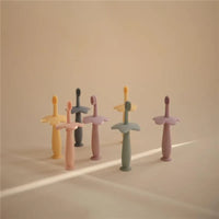 Mushie - Finger Toothbrush, Powder Blue/Daffodil Image 3