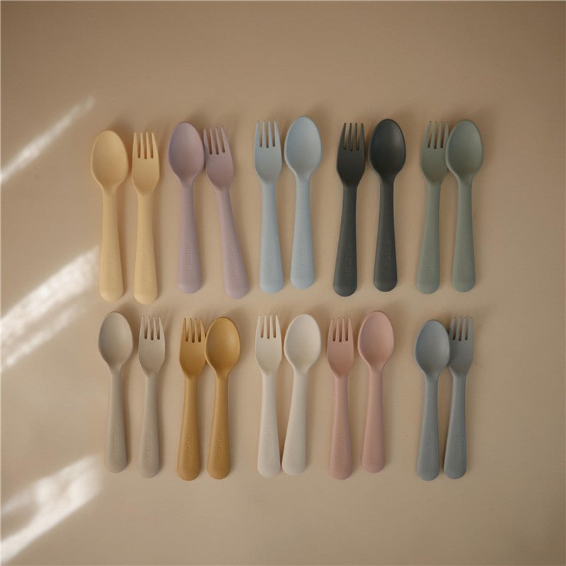 Mushie Silicone Dinnerware Fork & Spoon Set - Powder Blue Image 7
