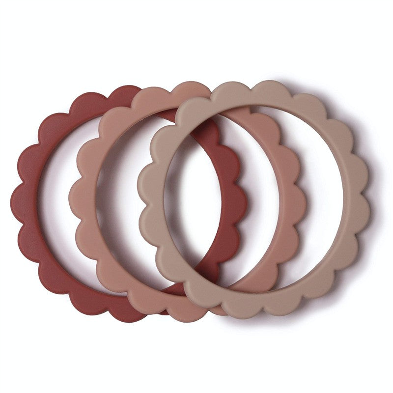 Mushie Flower Teething Bracelet 3-Pack - Rose/Blush/Shifting Sand Image 2