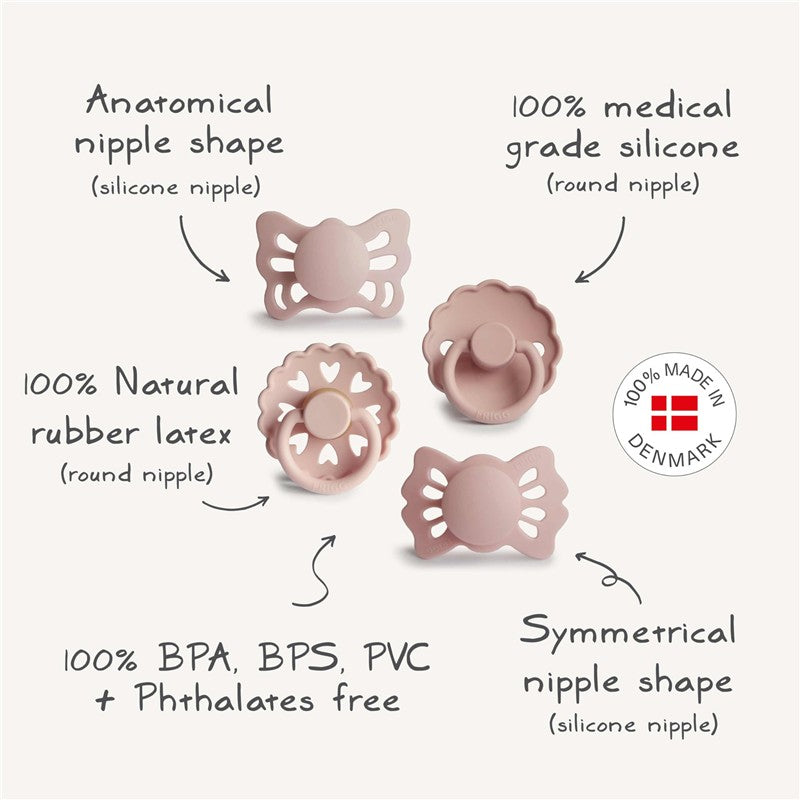 Mushie FRIGG Baby's First Pacifier Set 0-6 Months - Floral Heart Blush 4-Pack Image 8