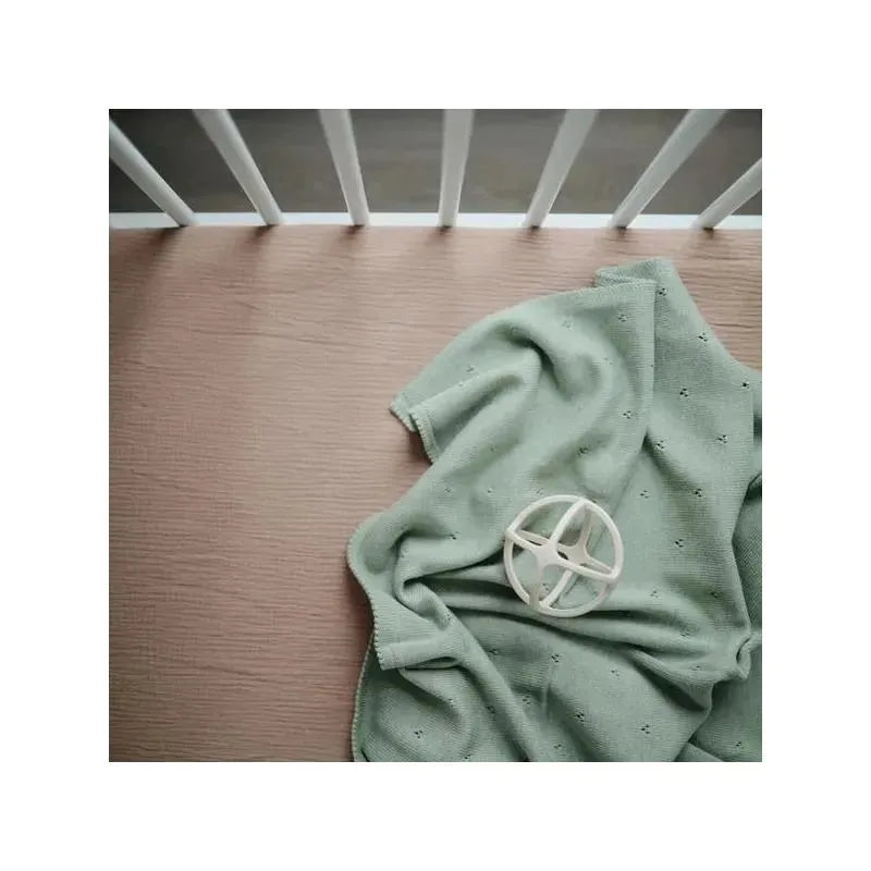Mushie - Knitted Pointelle Baby Blanket - Sage Melange Image 5