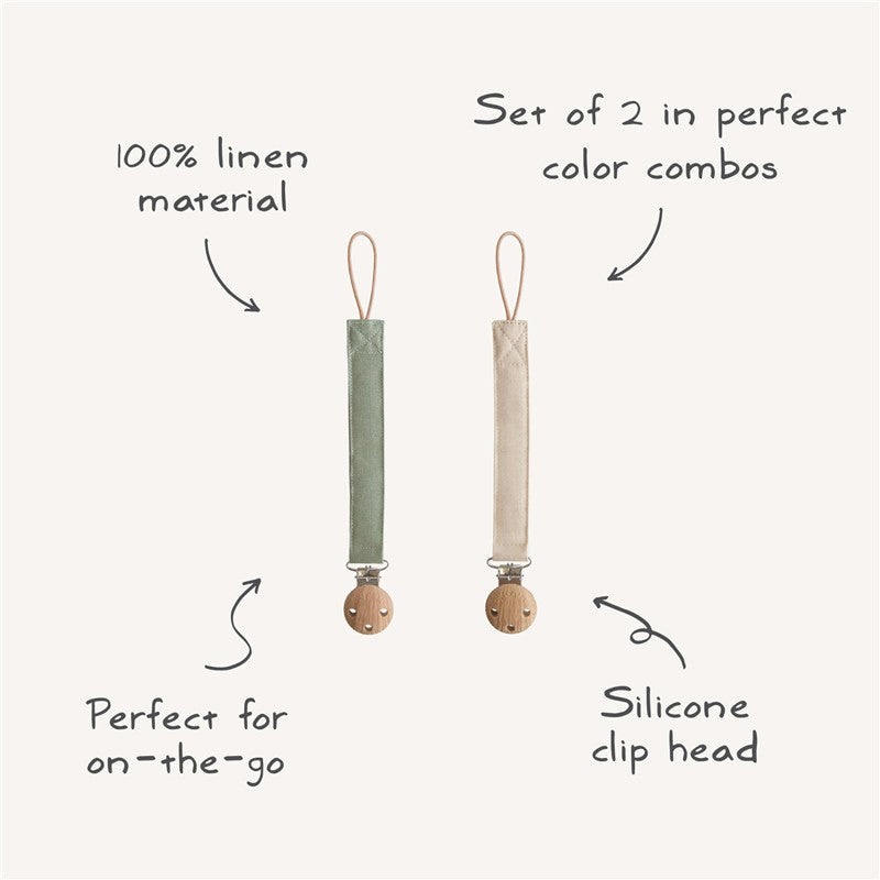 Mushie Linen Pacifier Clip 2-Pack - Blush/Cream Image 9
