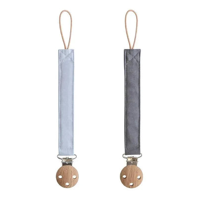 Mushie - Linen Baby Pacifier Clip Holder, Soft Fabric Strap, 2-Pack, Powder BlueDeep Sea Image 1