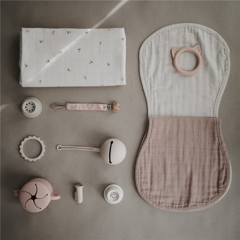 Mushie Organic Cotton Muslin Burp Cloths 2-Pack - Blush/Fog Image 3