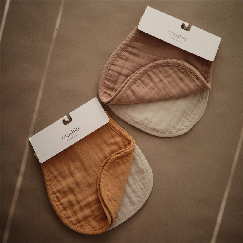 Mushie Organic Cotton Muslin Burp Cloths 2-Pack - Blush/Fog Image 4