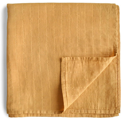 Mushie Organic Cotton Muslin Swaddle Blanket - Fall Yellow Image 1