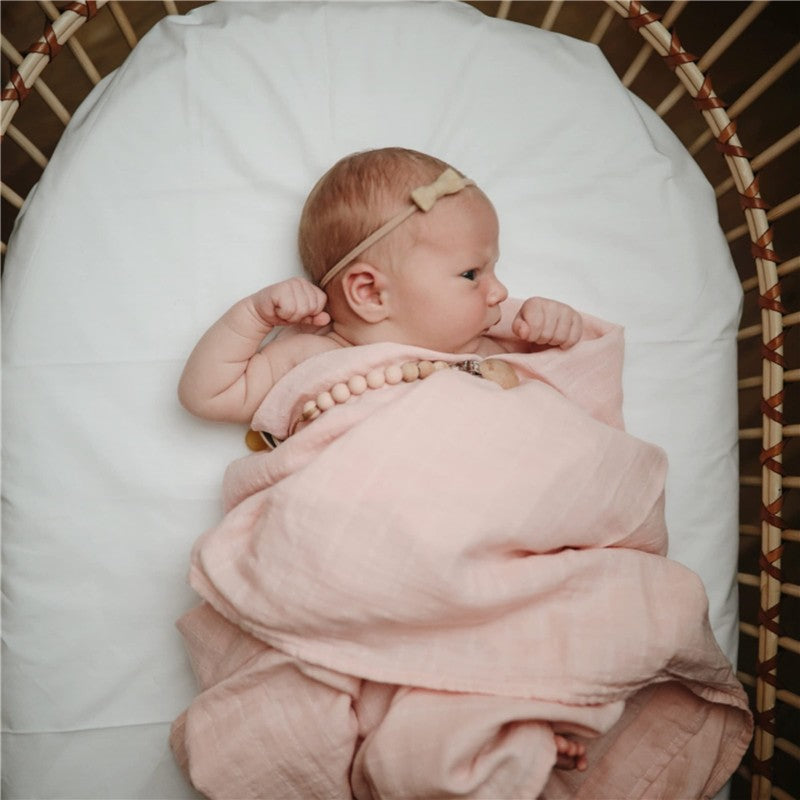 Mushie Organic Cotton Muslin Swaddle Blanket - Rose Vanilla Image 3