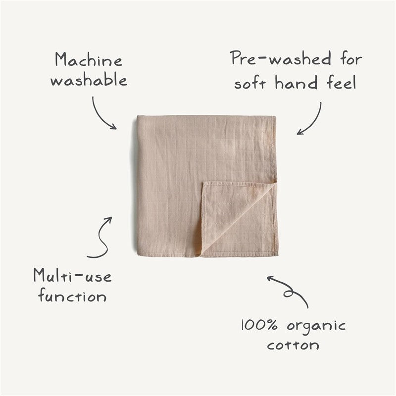 Mushie Organic Cotton Muslin Swaddle Blanket - Soft Mauve Image 7