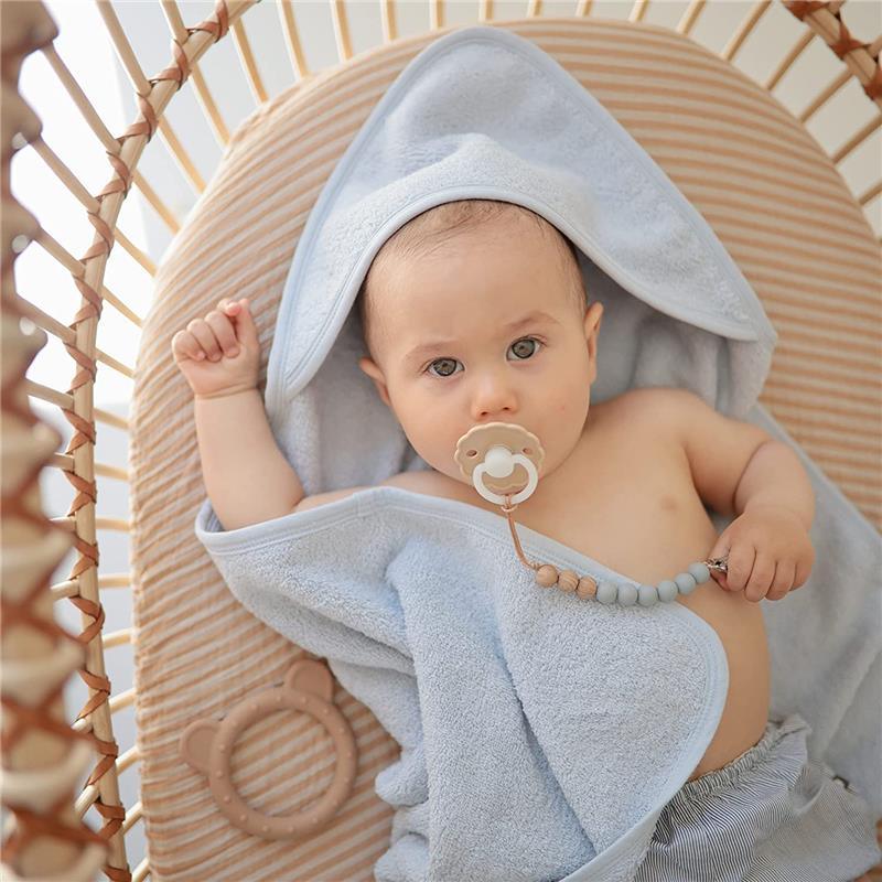 Mushie - Organic Cotton Baby Hooded Towel, Baby Blue Image 3