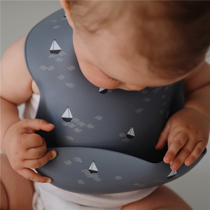 Mushie Silicone Baby Bib - Boats Image 3