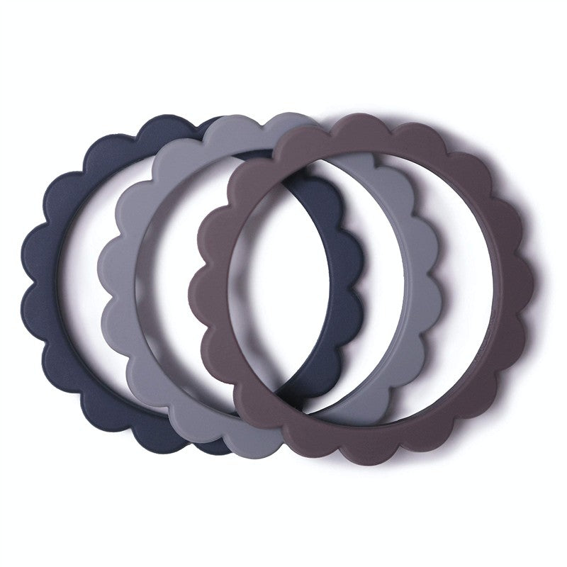 Mushie Flower Teething Bracelet 3-Pack - Steel/Dove Gray/Stone Image 2