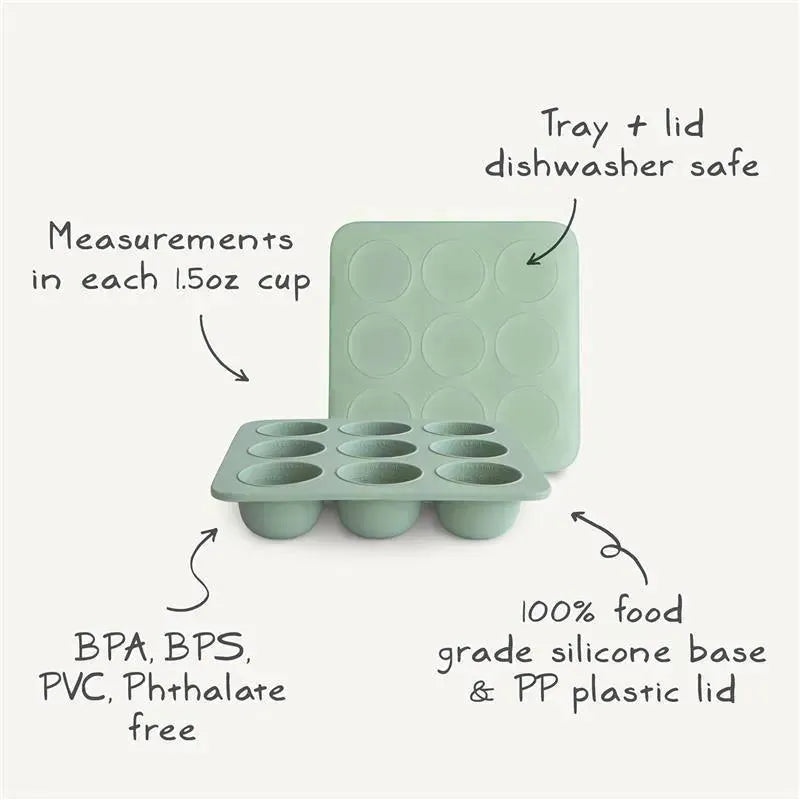 Mushie - Silicone Baby Food Freezer Tray with Lid, 9 Cups 1.5oz, Tradewinds Image 6