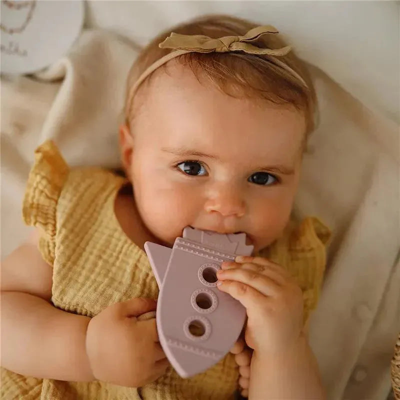 Mushie Silicone Baby Teether Rocket Soft Lilac Image 4