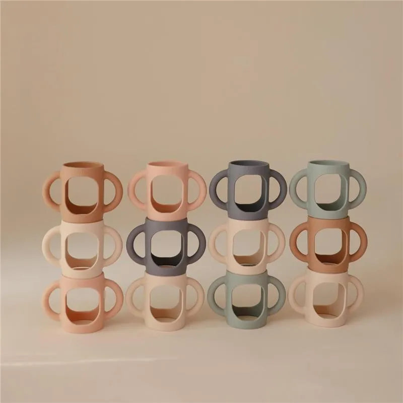 Mushie - Silicone Bottles Handles, Blush/Shifting Sand Image 4