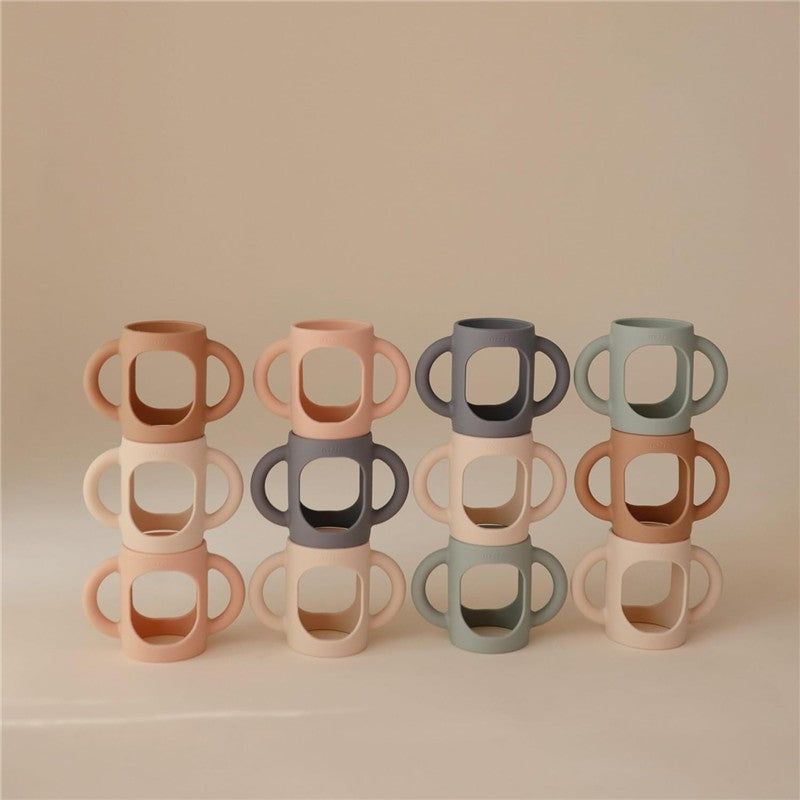 Mushie Silicone Bottle Handles 2-Pack - Blush/Shifting Sand Image 5
