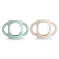 Mushie - Silicone Bottles Handles, Cambridge Blue/Shifting Sand Image 1