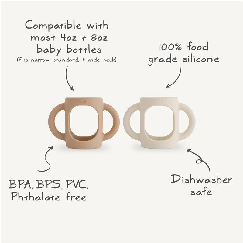 Mushie Silicone Bottle Handles 2-Pack - Natural/Shifting Sand Image 2
