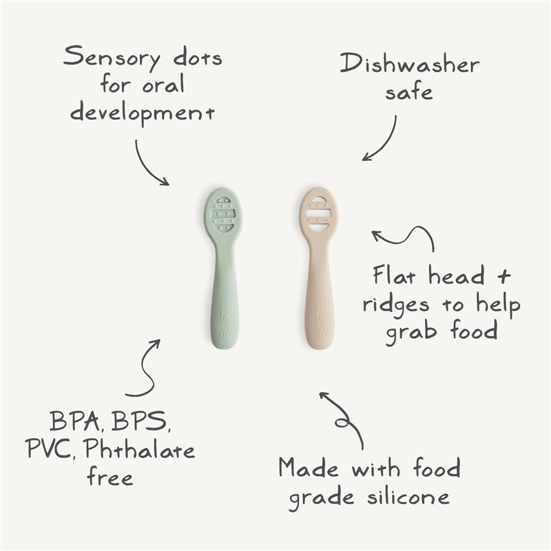 Mushie Silicone First Feeding Baby Spoons 2 Pack - Blush & Shifting Sand Image 2