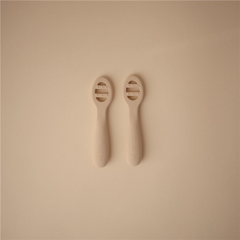 Mushie Silicone First Feeding Baby Spoons 2 Pack - Blush & Shifting Sand Image 3