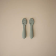 Mushie - Silicone First Feeding Baby Spoons, 2 Pack, Cambridge Blue, Shifting Sand Image 2